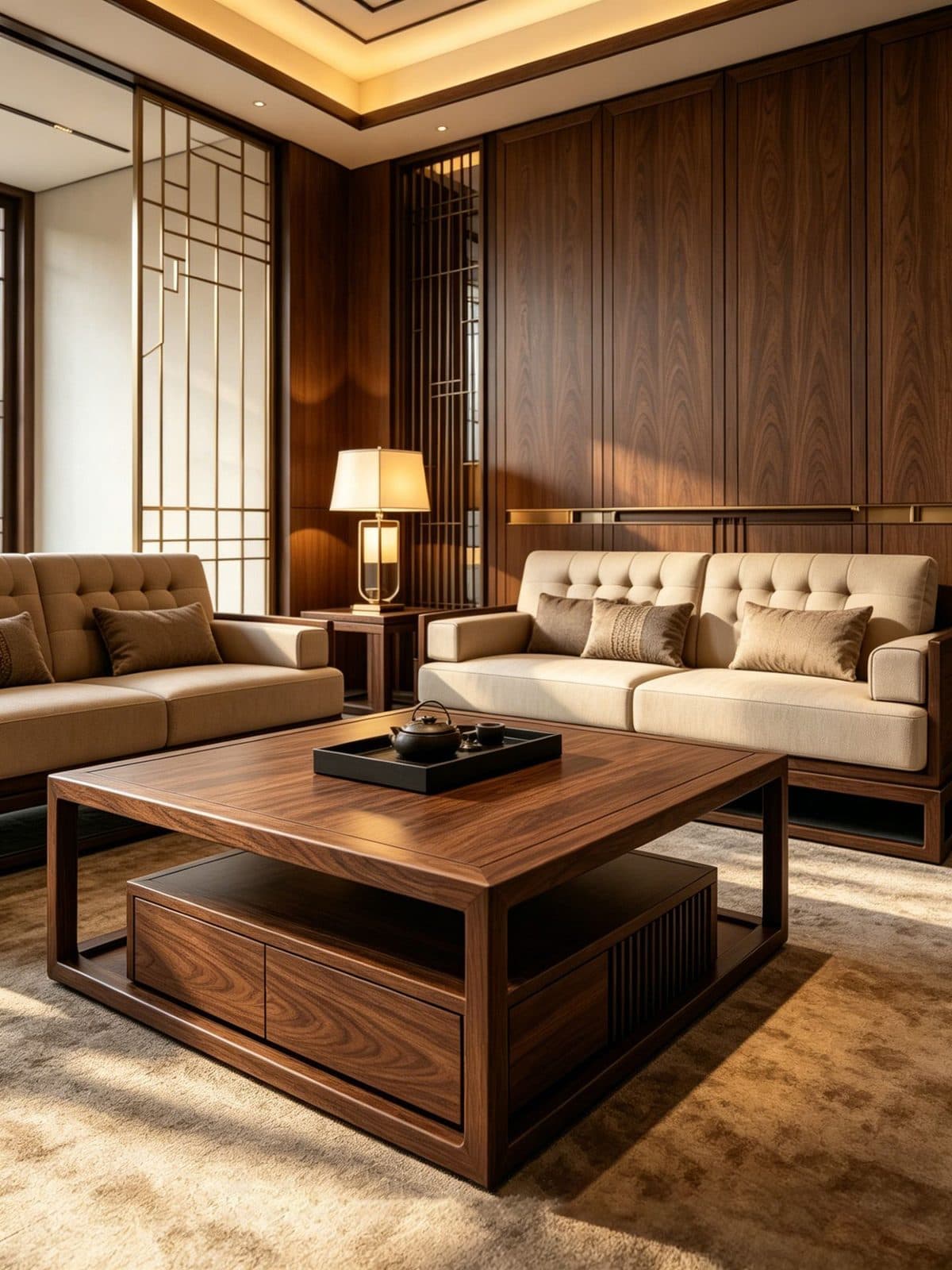 Sofa văng tay nan gỗ óc chó